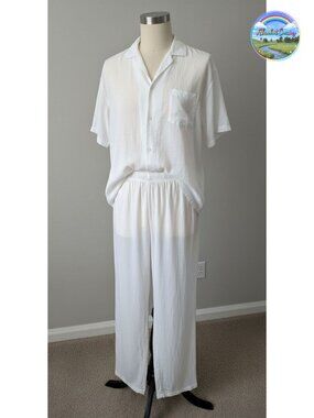 Men's Cotton Linen 2-Piece Shirt and Pants Set Beach Wedding Yoga Outfit